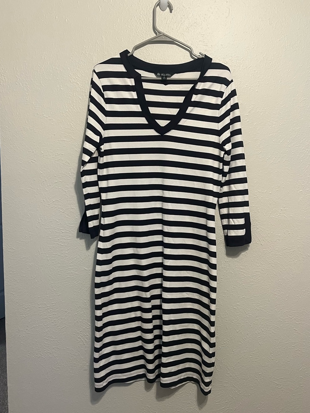 Brooks Brothers Dress Midi Length Navy White Stripes Fitted Long Sleeve Medium